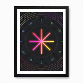 Neon Geometric Glyph in Pink and Yellow Circle Array on Black n.0157 Art Print