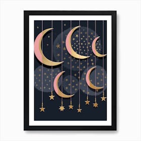 Moon And Stars Boho Celestial 2 Art Print
