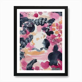 Pink and Blue Abstract Painting with Botanicals Art Print