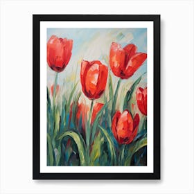 Red Tulip Floral Oil Painting Valentine Art Print