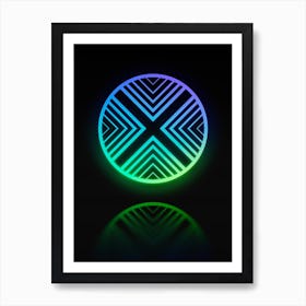 Neon Blue and Green Abstract Geometric Glyph on Black n.0352 Art Print