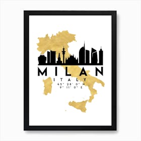 Milan Italy Silhouette City Skyline Map Art Print