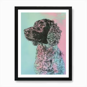 Pastel Watercolour Curly Coated Retriever Dog Line Illustration 2 Art Print