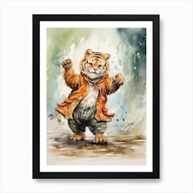 Tiger Illustration Dancing Watercolour 2 Art Print