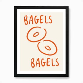 Bagels Bagels orange and cream kitchen Art Print