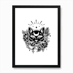 Black Cat With Moon Art Print