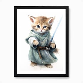 Kitten Cat As A Jedi Watercolour 3 Art Print