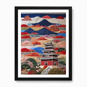 Japanese Landscape, Japanese Quilting Inspired Art, 1512 Art Print