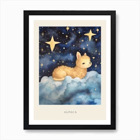 Baby Alpaca Sleeping In The Clouds Nursery Poster Art Print