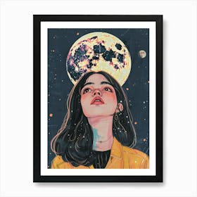 Girl With A Moon Art Print