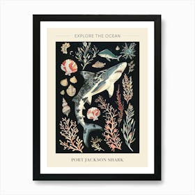 Port Jackson Shark Seascape Black Background Illustration 2 Poster Art Print