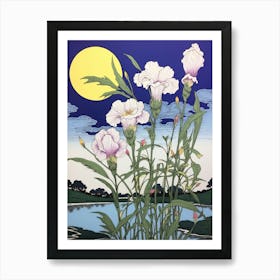 Hanashobu Japanese Water Iris 2 Vintage Botanical Woodblock Art Print