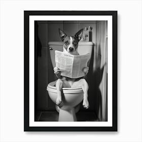 Dog On The Toilet Bathroom, Dog Lover Gift Funny Bathroom Art Print