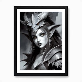 Dragonborn Black And White Painting (29) Art Print