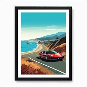 A Ferrari 458 Italia In The Pacific Coast Highway Car Illustration 3 Art Print