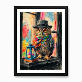 Owl In Hat 2 Art Print