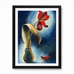 Opened Tulip - floral vertical red blue hand painted flower vase Anton Maliar Art Print