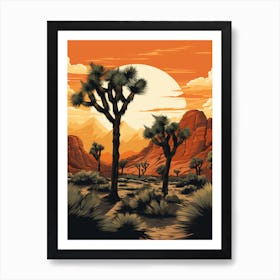 Joshua Tree In Mountains In Style Of Gold And Black (3) Art Print