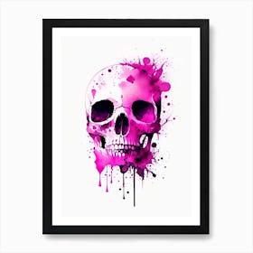 Skull With Watercolor Or Splatter Effects 2 Pink Mexican Art Print