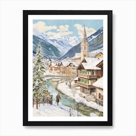 Vintage Winter Illustration Lech Austria 6 Art Print