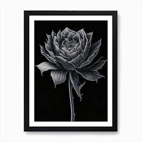 A Carnation In Black White Line Art Vertical Composition 28 Art Print