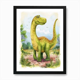 Cute Cartoon Iguanodon Dinosaur 1 Art Print
