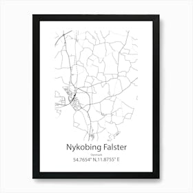 Nykobing Falster,Denmark Minimalist Map Art Print