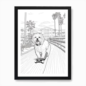 Havanese Dog Skateboarding Line Art 3 Art Print
