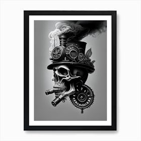 Skull With Surrealistic Elements Grey Stream Punk Art Print