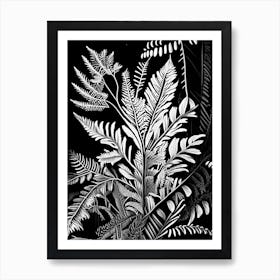 Evergreen Fern Wildflower Linocut 2 Art Print