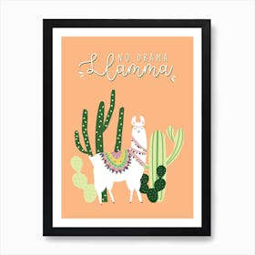 Cute Llamma With Cactus Art Print