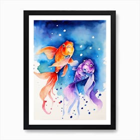 Twin Goldfish Watercolor Painting (89) Art Print