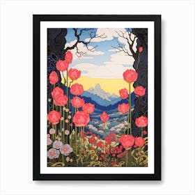 Tulips Mountain Landscape 5 Art Print