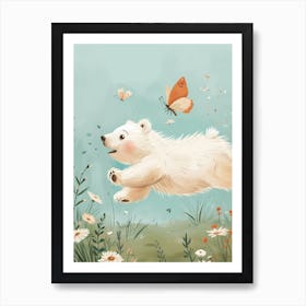 Polar Bear Cub Chasing After A Butterfly Storybook Illustration 1 Art Print