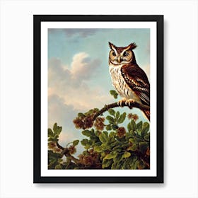 Eastern Screech Owl Haeckel Style Vintage Illustration Bird Art Print