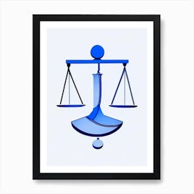 Balance Scale 1, Symbol Blue And White Line Drawing Art Print