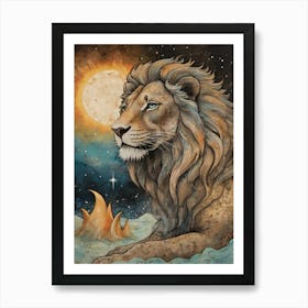 Astral Card Zodiac Leo Old Paper Painting (30) Art Print
