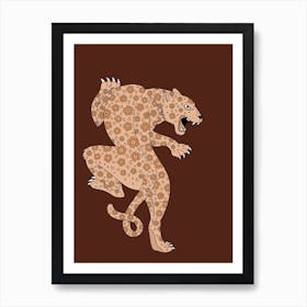 Brown Floral tattoo leopard Art Print