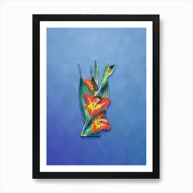 Vintage Parrot Gladiole Flower Botanical Art on Blue Perennial n.1118 Art Print