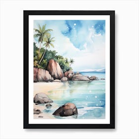 Watercolour Of Anse Source D Argent   La Digue Seychelles 2 Art Print