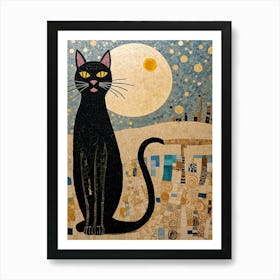 Black Cat Yellow Eyes Art Print