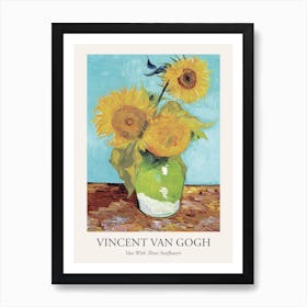 Vase With Three Sunflowers, Van Gogh Poster Art Print