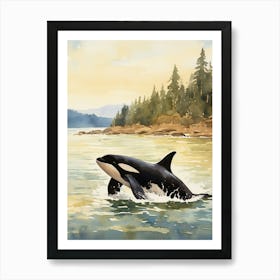 Orca Whale Watercolour At Sunrise Art Print