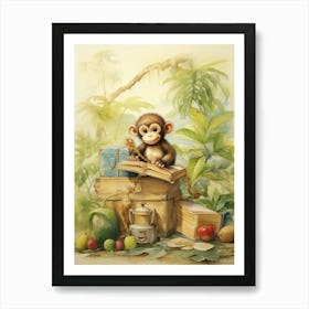 Monkey Painting Board Gaming Watercolour 3 Art Print