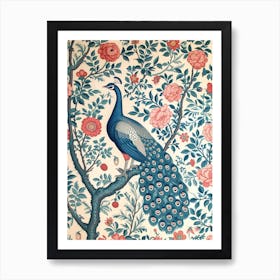 Vintage Peacock Cream Floral Decadent Wallpaper 1 Art Print