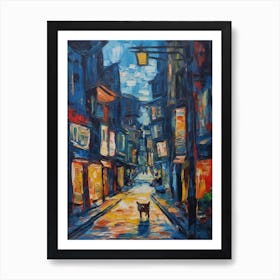 Painting Of Tokyo With A Cat In The Style Of Expressionism 1 Art Print