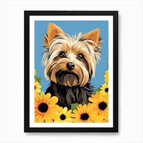 Yorkshire Terrier Portrait With A Flower Crown, Matisse Painting Style 2 Art Print