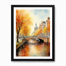 Amsterdam, Netherlands In Autumn Fall, Watercolour 4 Art Print