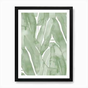 Tropical Leaves, Watercolor Sage Green Botanical Art Print