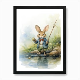 Bunny Fishing Rabbit Prints Watercolour 3 Art Print